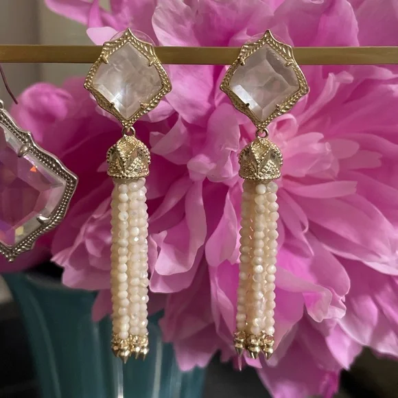 Kendra Scott Gold Cream Tassel Misha Earrings - Picture 5 of 11